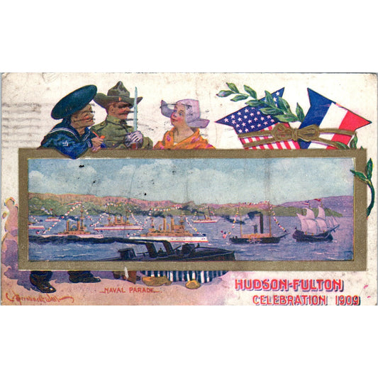 1909 Hudson-Fulton Celebration Naval Parade New York Vintage Postcard PD9