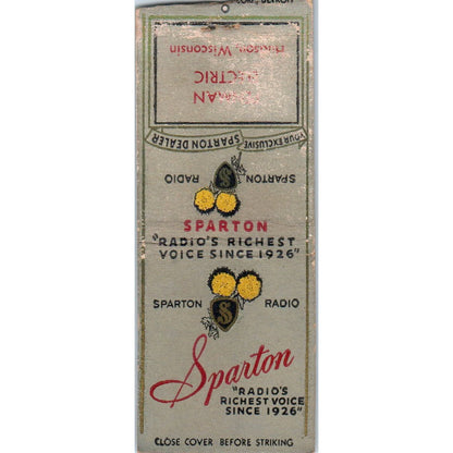 Spartan Radio Hudson Wisconsin Vintage Matchbook Cover SD4-Y10