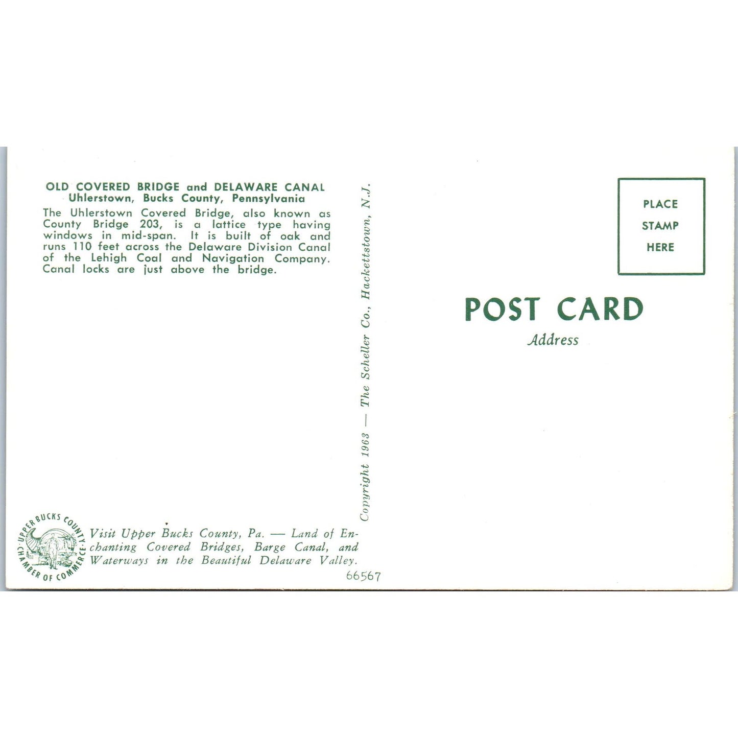 Old Covered Bridge Delaware Canal Uhlerstown Bucks County Vintage Postcard PD3