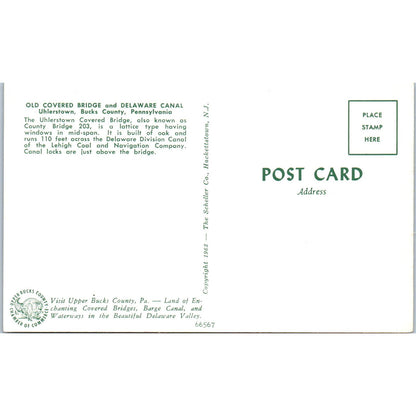 Old Covered Bridge Delaware Canal Uhlerstown Bucks County Vintage Postcard PD3