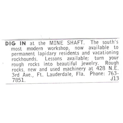 The Mine Shaft Lapidary Workshop Fort Lauderdale Florida 1972 Ad AF8-S14