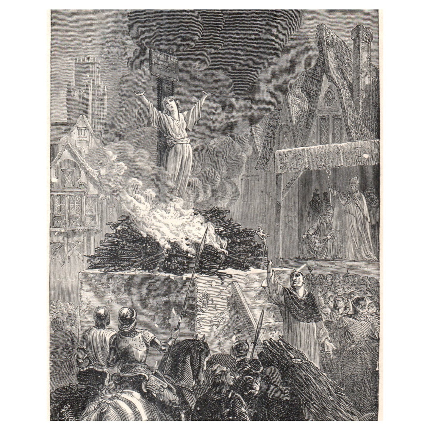 Burning of Joan of Arc 1911 Engraving Print AF5-7