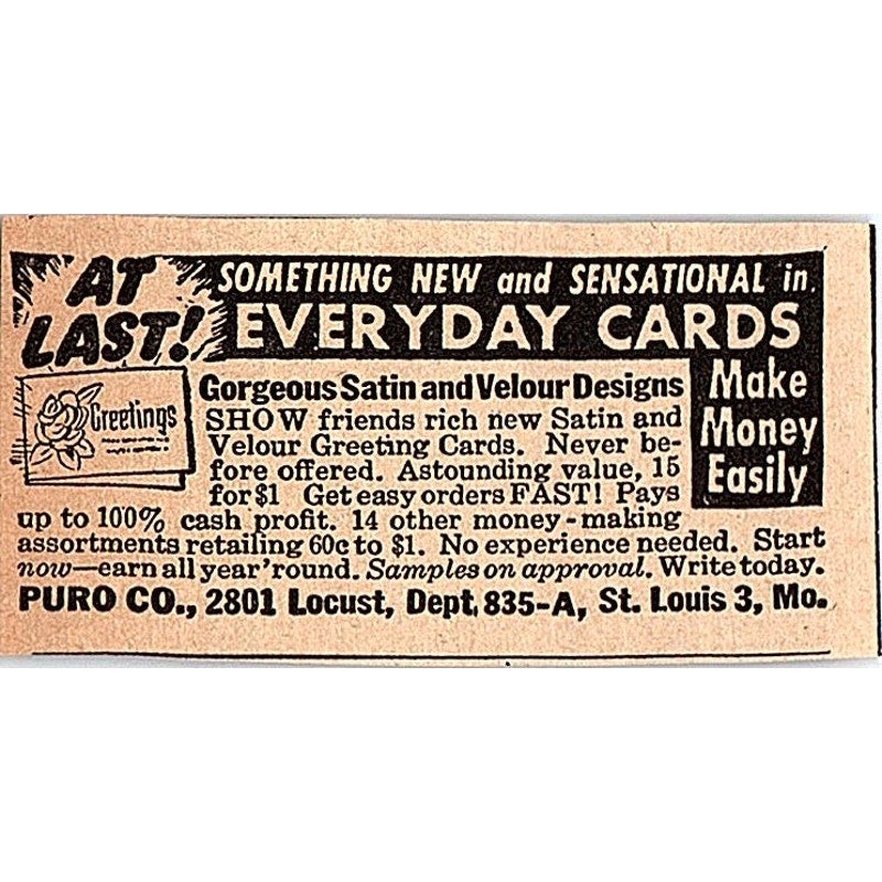 Satin & Velour Cards - Puro Co St. Louis MO 1948 Ad AF8-S1