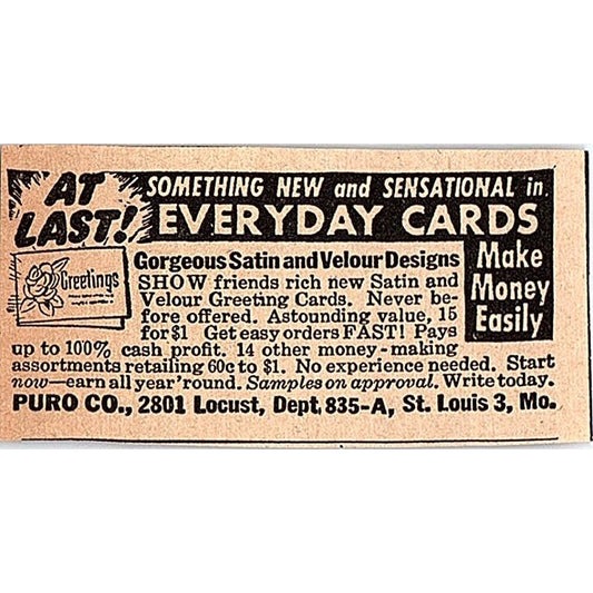 Satin & Velour Cards - Puro Co St. Louis MO 1948 Ad AF8-S1