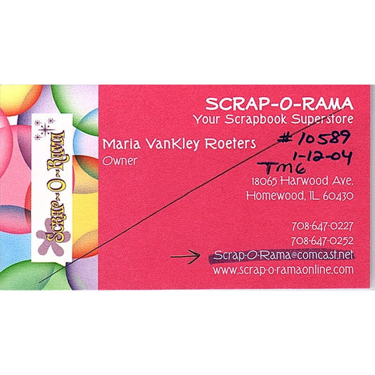 Scrap-O-Rama Maria Vankley Roeters Homewood IL Vintage Business Card SC9-B9