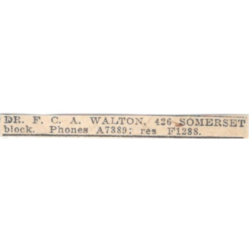 Dr F.C.A. Walton 426 Somerset Block Winnipeg 1920 Ad AG2-S11