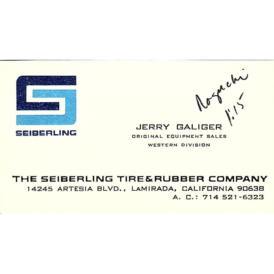Jerry Galiger Seiberling Tire Co Lamirada CA Vintage Business Card SE3-B13