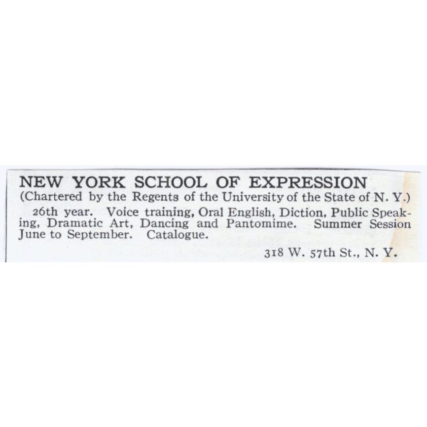 New York School of Expression NY c1918 Original Magazine Advertisement AE5-SA3