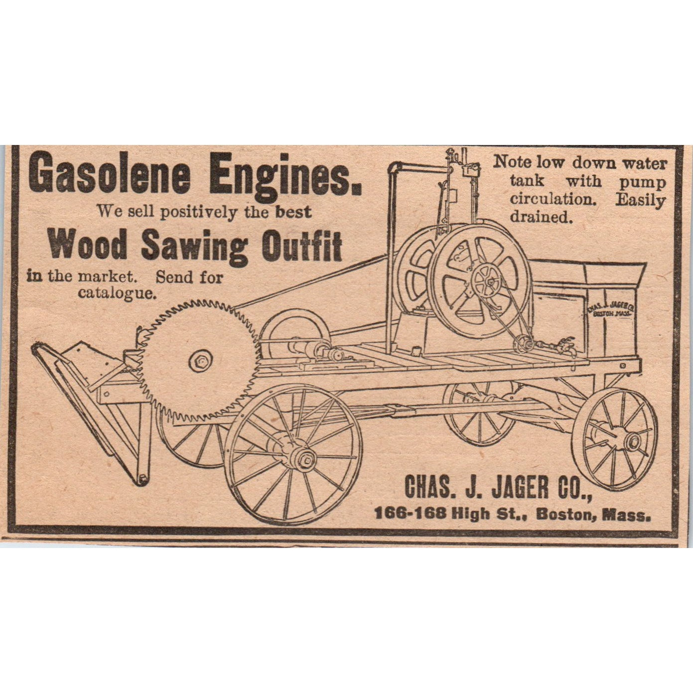 Gasolene Engines Wood Sawing Outfit Chas. J. Jager Co Boston 1905 Ad AF1-NH4