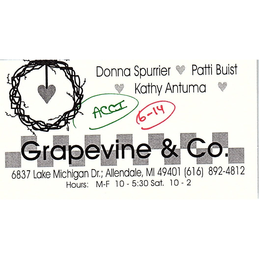 Grapevine & Co Donna Spurrier Patti Buist Kathy Antuma Allendale MI Card SC9-B9