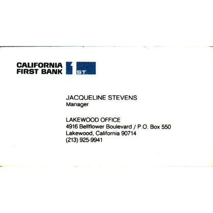Jacqueline Stevens California First Bank Lakewood Vintage Business Card SE3-B9
