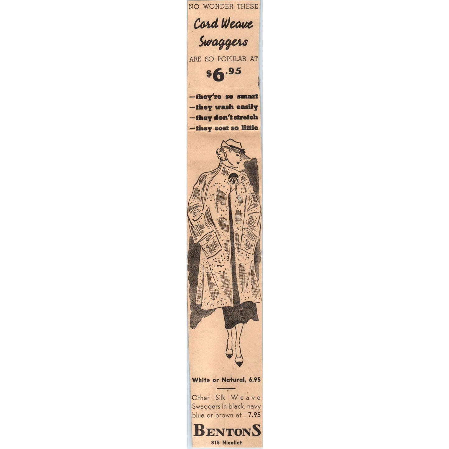 Bentons Department Store 2x10" 1935 Minneapolis Journal Advertisement D10