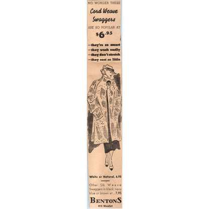 Bentons Department Store 2x10" 1935 Minneapolis Journal Advertisement D10