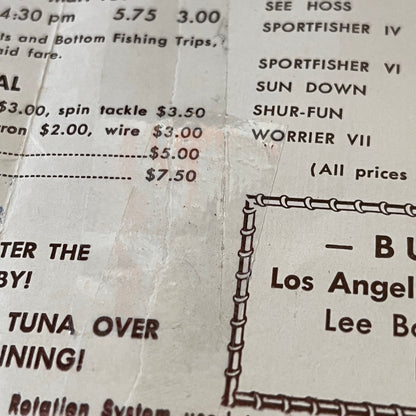 1950s H&M Sportfishers Boat Trips Timetables San Diego CA AF9-H1