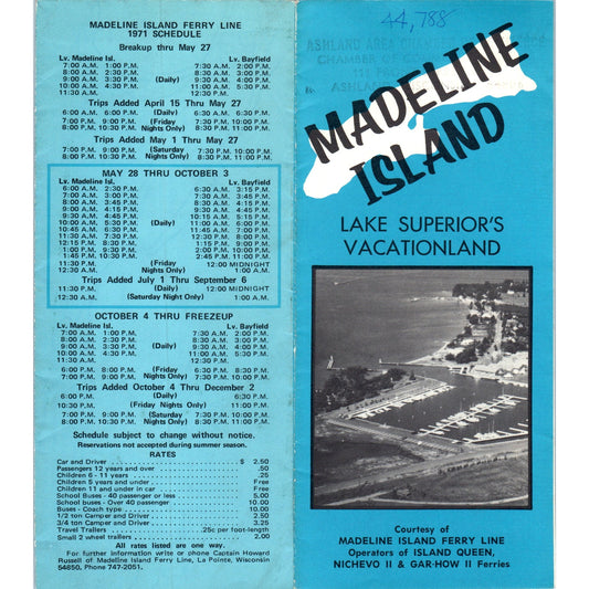 Vintage Madeline Island Ferry Line Vacationland Fold Out Travel Brochure TF4-B1