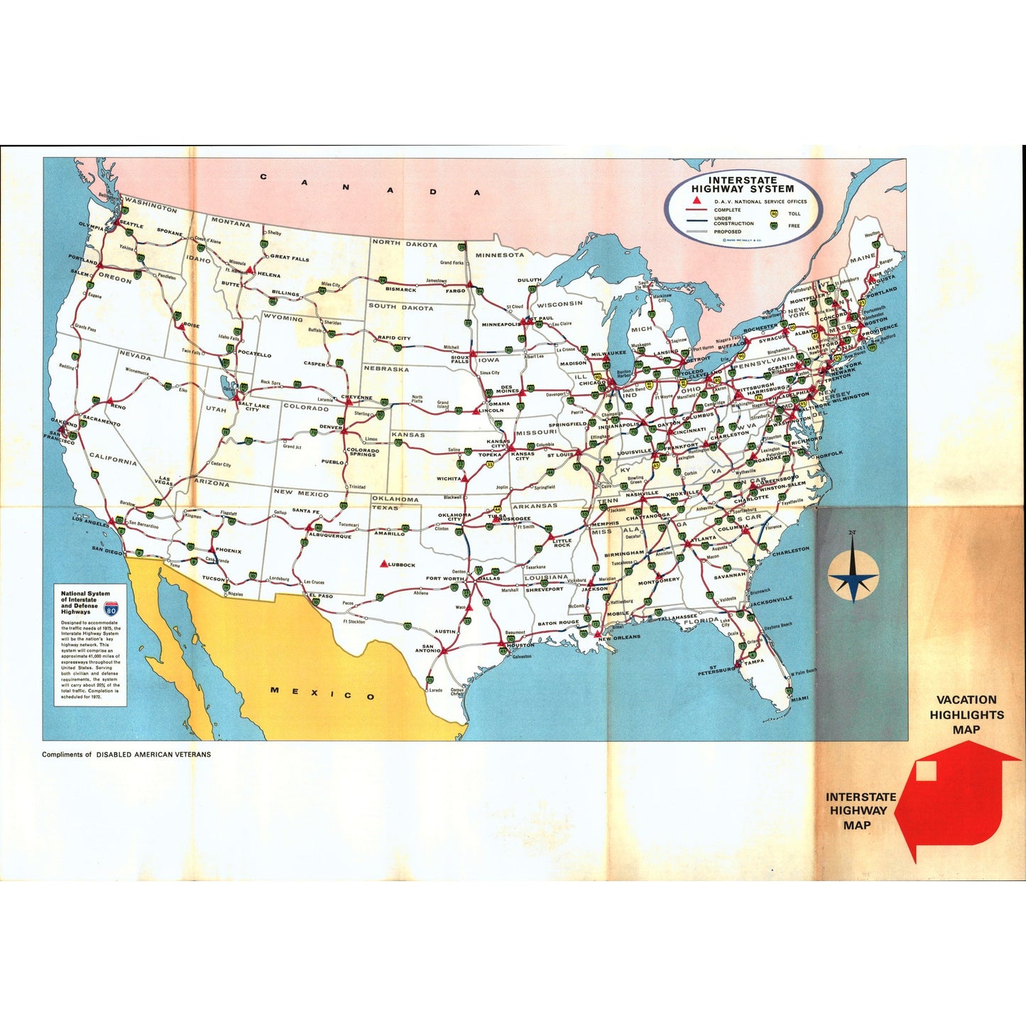 Vintage USA Interstate Highway Map and Interstate Highway Map V1-1