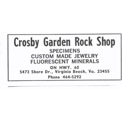 Crosby Garden rock Shop Virginia Beach VA 1972 Ad AF8-S7
