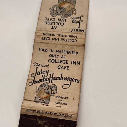 College Inn Cafe Jumbo Hamburgers Marshfield OR Vintage Matchbook TB6-MB2-15