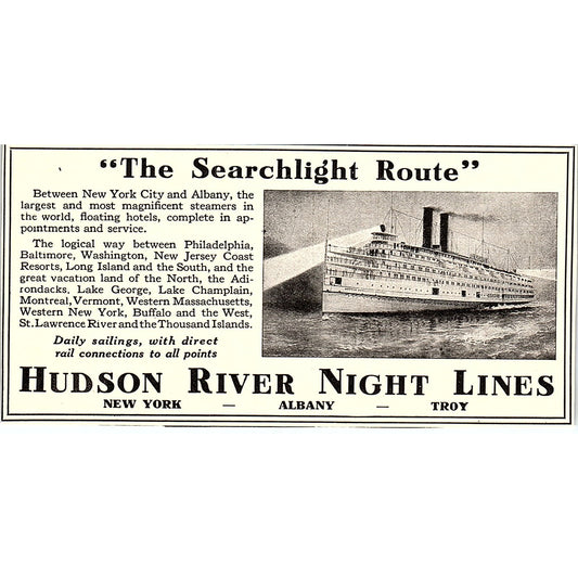 The Searchlight Route Steamers Hudson River Night Line NYC Albany 1920 Ad AF8-H1