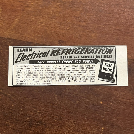 Electrical Refrigeration Mechanics Training School Los Angeles 1955 Ad AF9-S1