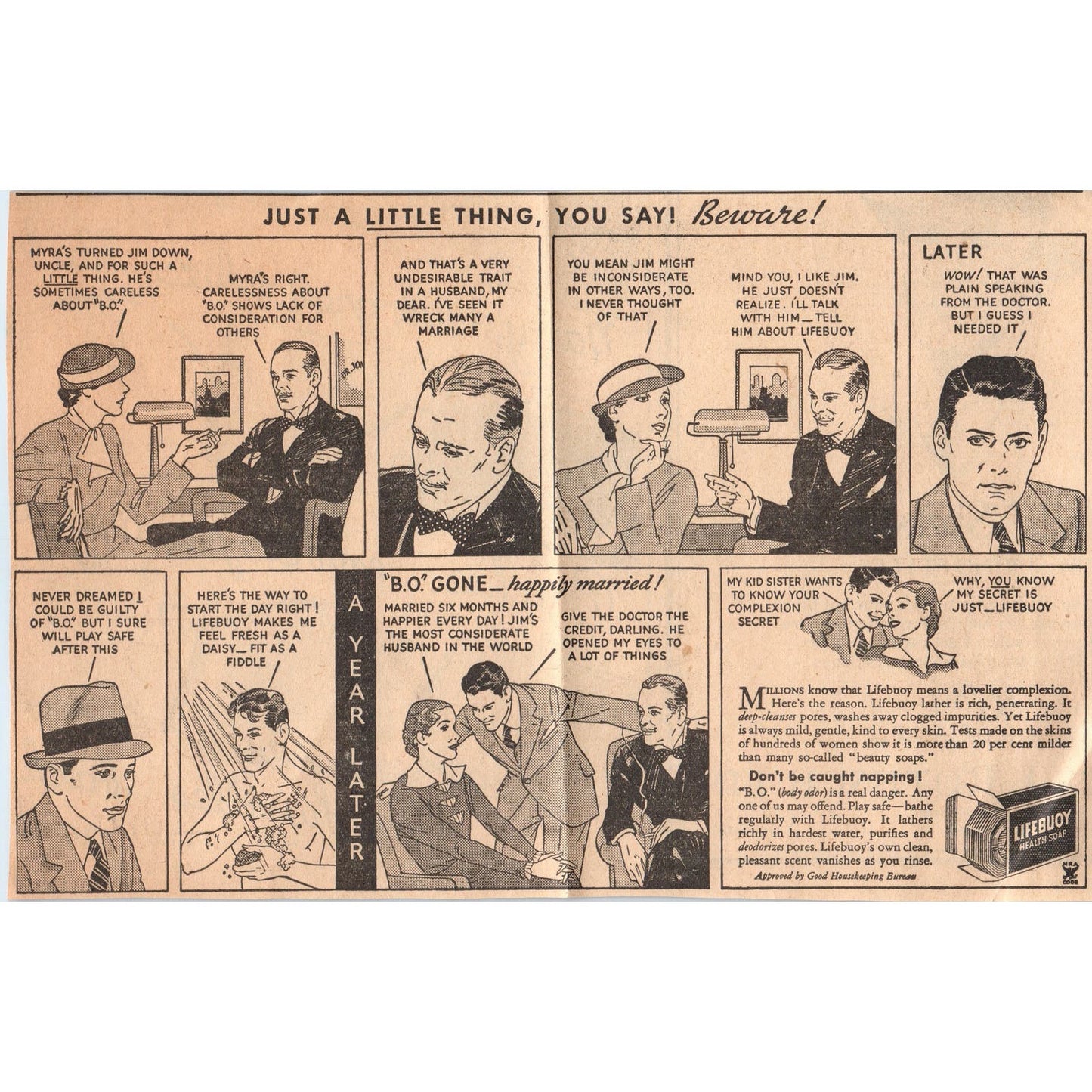 Lifebuoy Health Soap Comic 6x10" 1935 Minneapolis Journal Advertisement AE7-N9