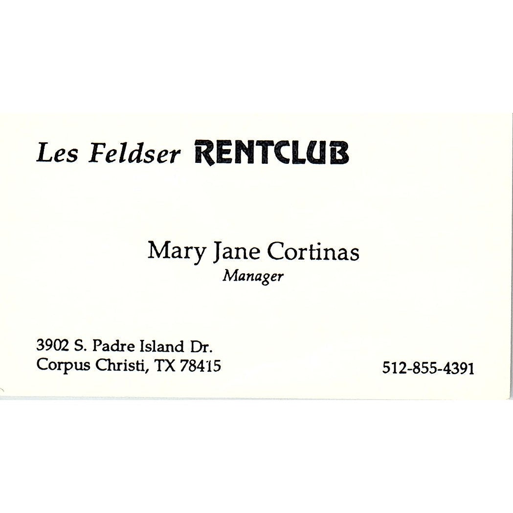 Les Feldser Rentclub Mary Jane Cortinas Corpus Christi Vtg Business Card SD9-B14