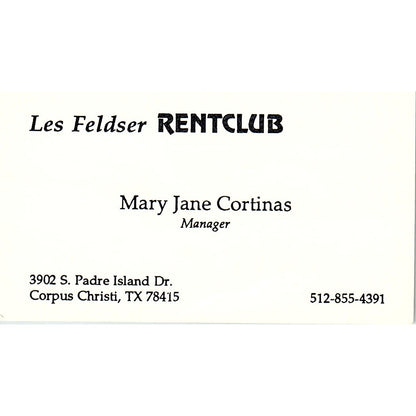 Les Feldser Rentclub Mary Jane Cortinas Corpus Christi Vtg Business Card SD9-B14