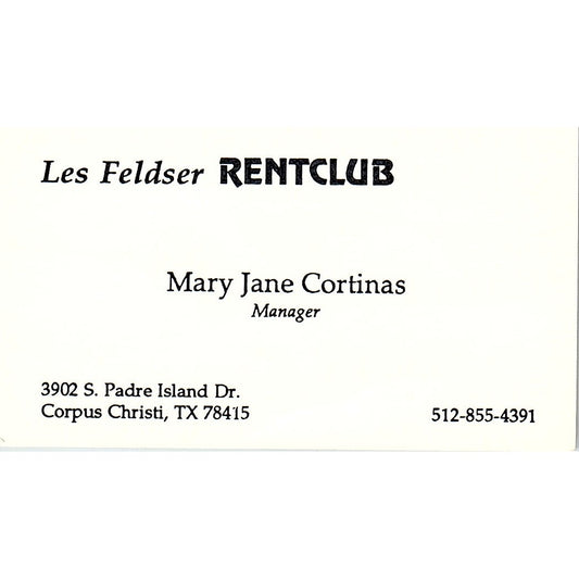 Les Feldser Rentclub Mary Jane Cortinas Corpus Christi Vtg Business Card SD9-B14