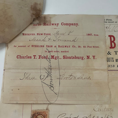 Meade & Townsend Boots & Shoes New York 1867 Billhead & Erie Ry Waybill C15