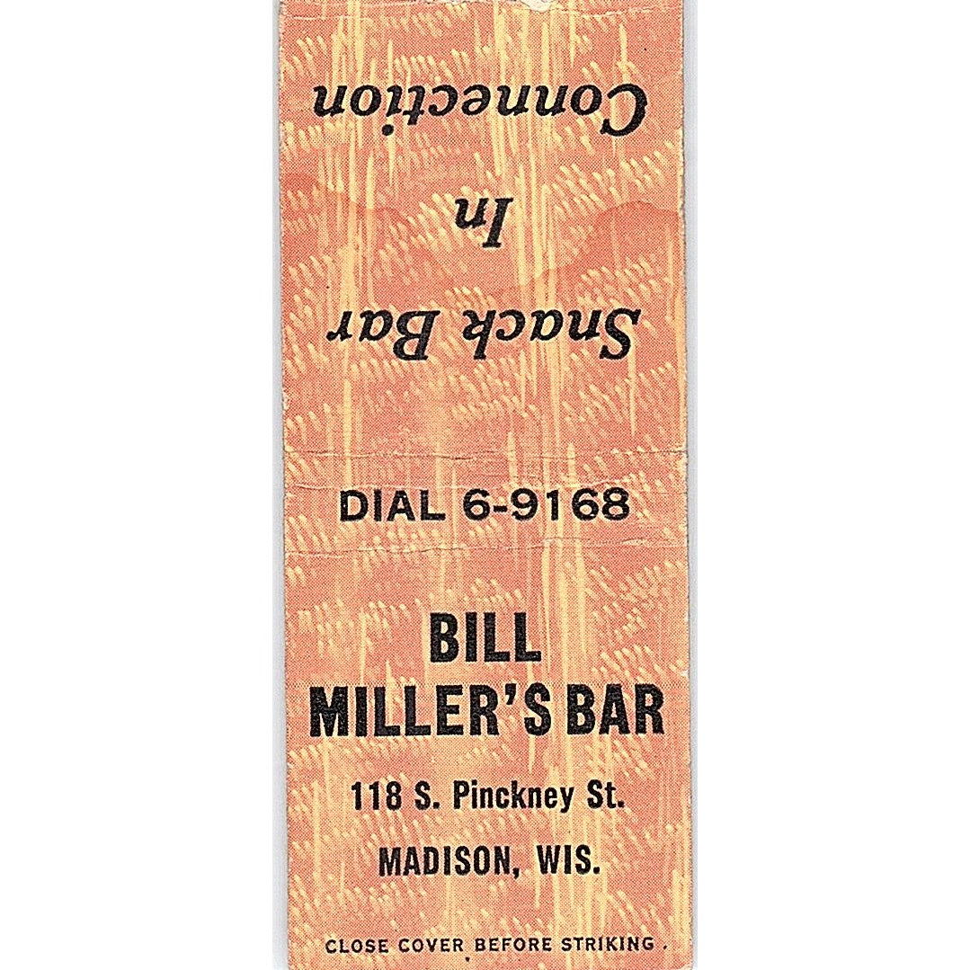 Bill Miller's Bar Madison WI Vintage Matchbook Cover SF3-Y5