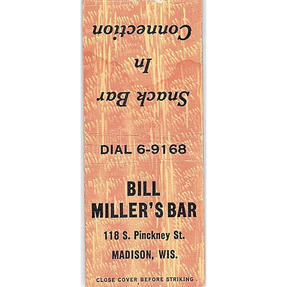 Bill Miller's Bar Madison WI Vintage Matchbook Cover SF3-Y5