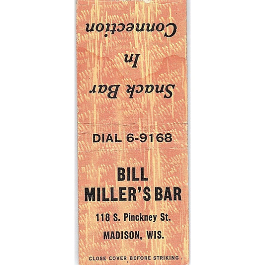 Bill Miller's Bar Madison WI Vintage Matchbook Cover SF3-Y5