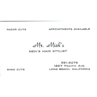 Mr. Mick's Men's Hair Stylist Long Beach CA Vintage Business Card SD8-B9