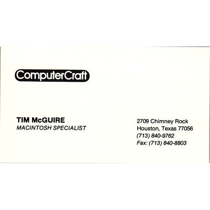 Tim McGuire ComputerCraft Houston TX Vintage Business Card SD9-B2