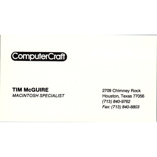 Tim McGuire ComputerCraft Houston TX Vintage Business Card SD9-B2