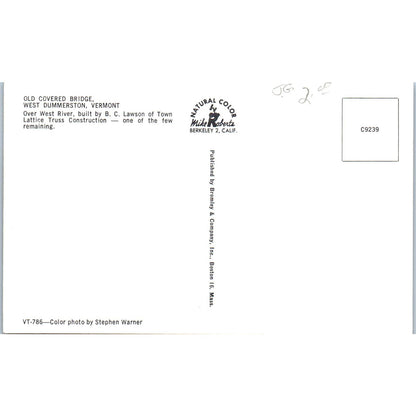 Old Covered Bridge West Dummerston VT Vintage Covered Bridge Postcard PD3