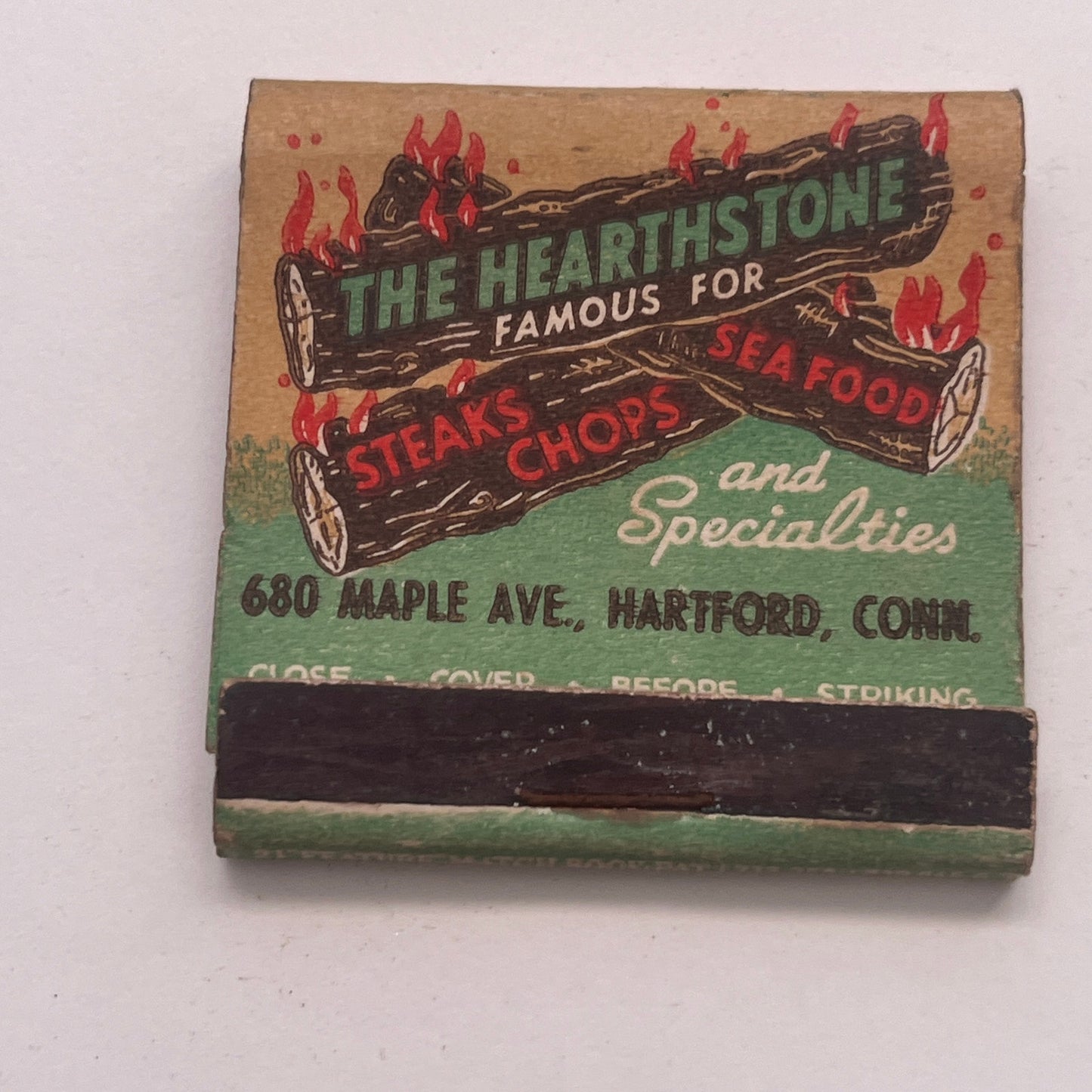 The Hearthstone Steaks 680 Maple Ave Hartford Vintage Matchbook Cover TB8-MB2-8