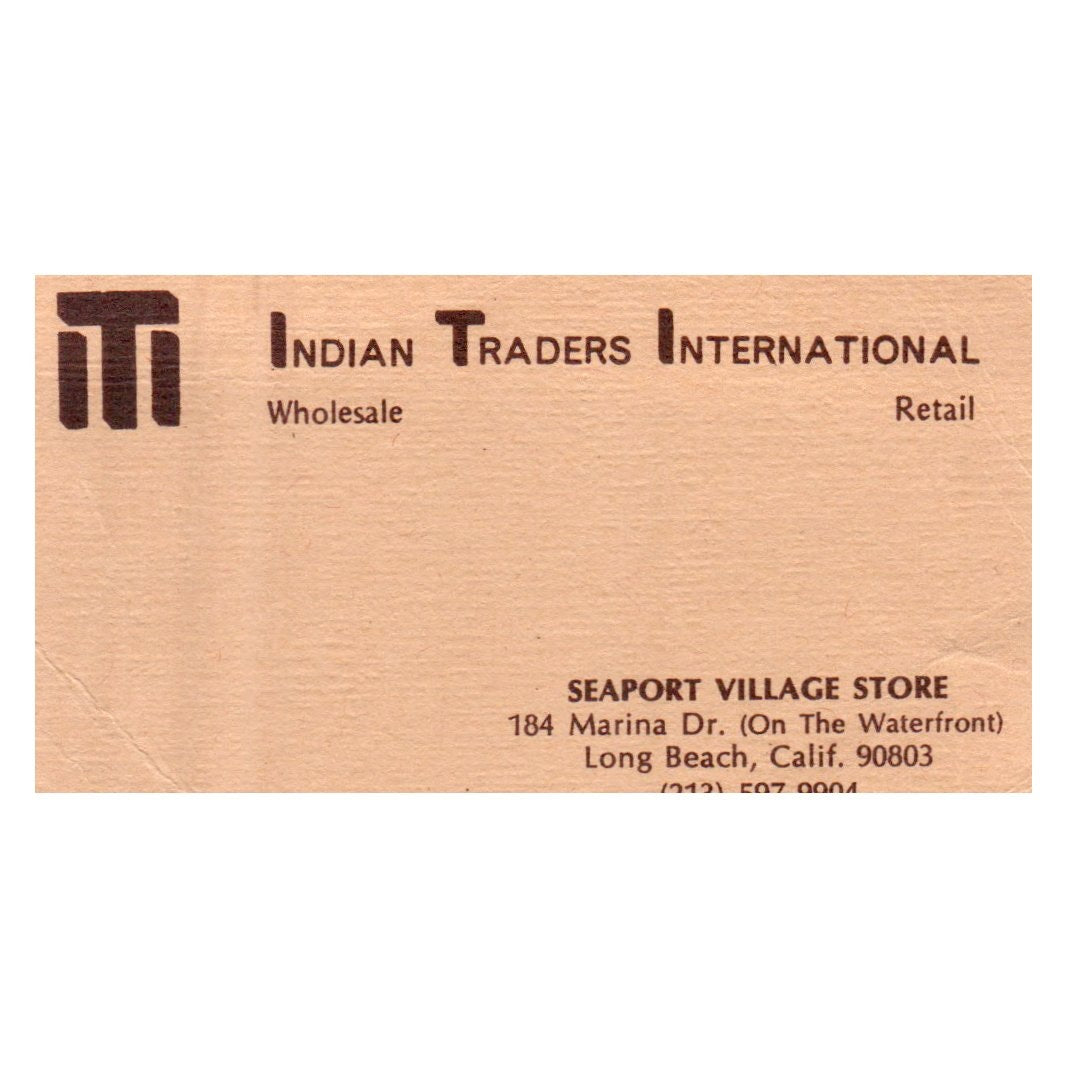 Indian Traders International Seaport Village Long Beach CA Business Card SF3-B1