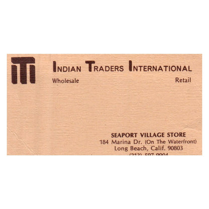 Indian Traders International Seaport Village Long Beach CA Business Card SF3-B1