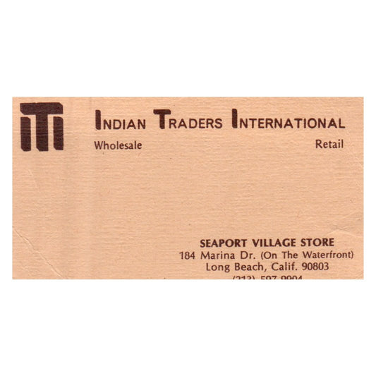 Indian Traders International Seaport Village Long Beach CA Business Card SF3-B1