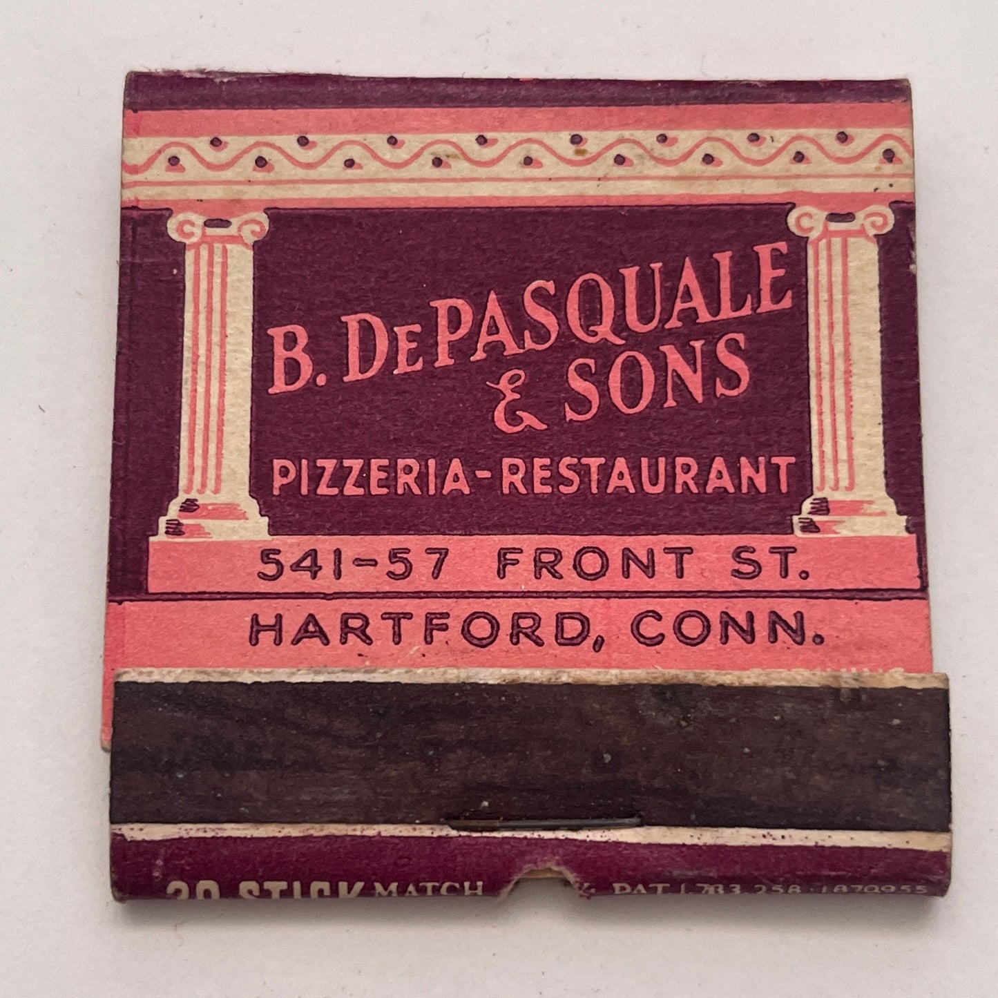B. DePasquale & Sons Pompeian Room Hartford CT Vintage Matchbook Cover TB8-MB-5