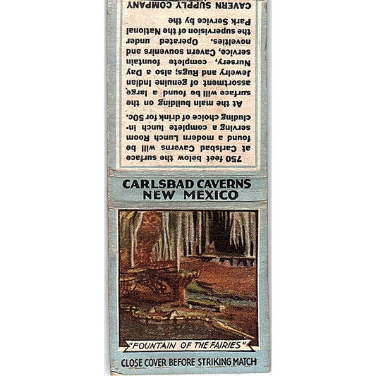 Fountain of the Fairies Carlsbad Caverns NM Vintage Matchbook Cover SC7-Y8