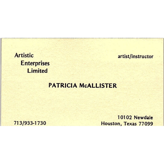 Patricia McAllister Artist Houston TX Vintage Business Card SE3-B11