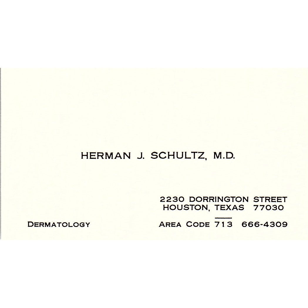 Herman J Schultz Dermatology Houston Texas Vintage Business Card SB4-B1