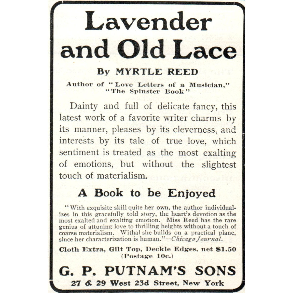G.P. Putnam's Sons Lavender and Old Lace NY 1903 Magazine Ad AF7-E4