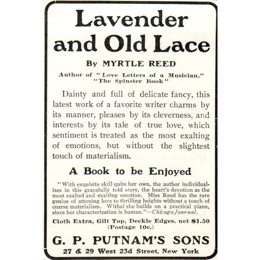 G.P. Putnam's Sons Lavender and Old Lace NY 1903 Magazine Ad AF7-E4
