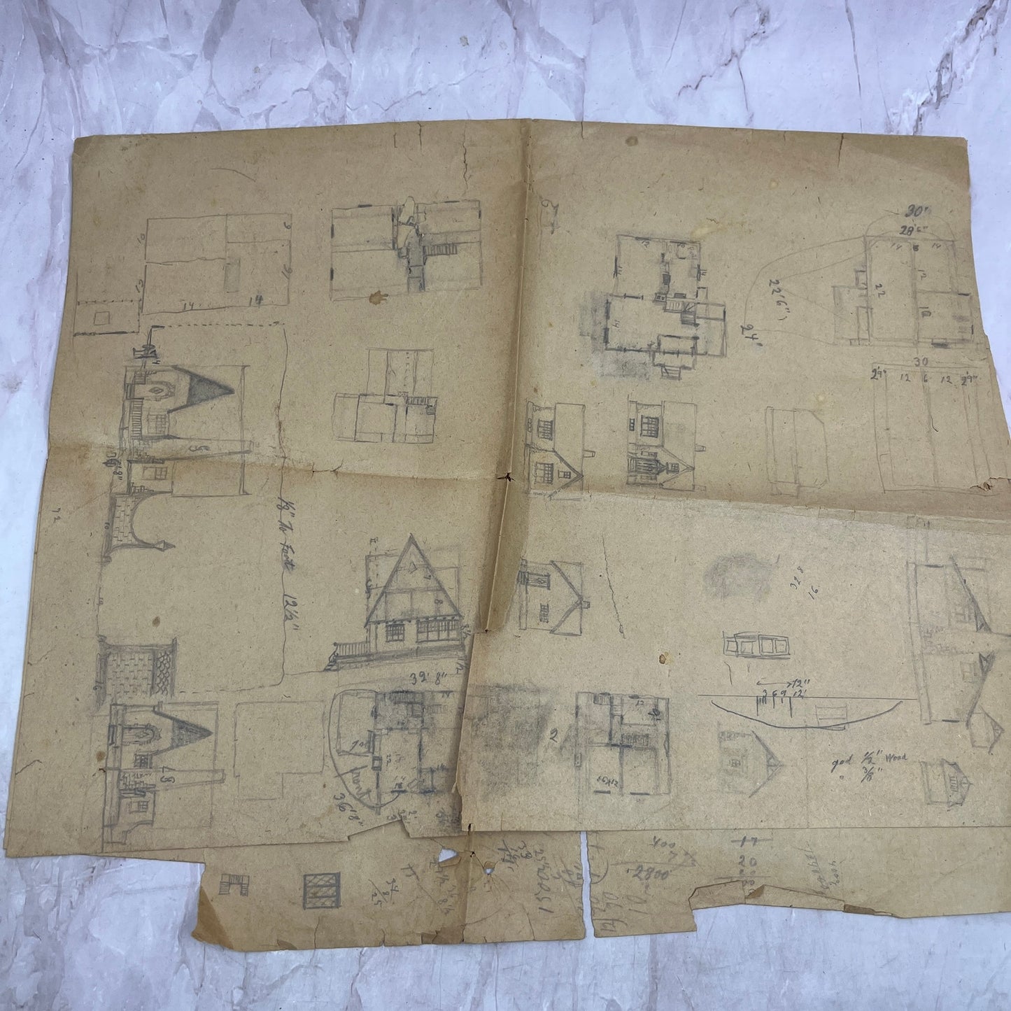 1860-70s Lot of Original Hand Drawn Blueprints, Schematics and Diagrams FL6-11