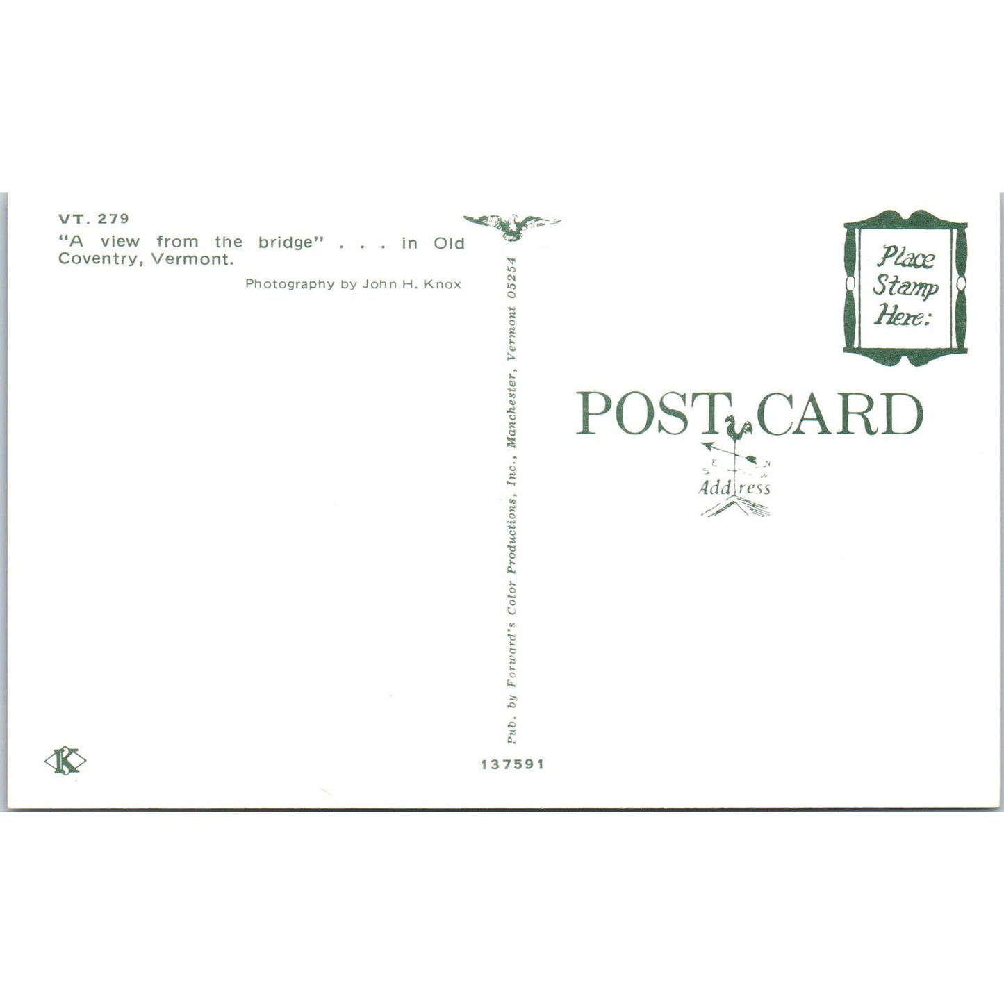 Old Coventry Vermont Covered Bridge Postcard PB13