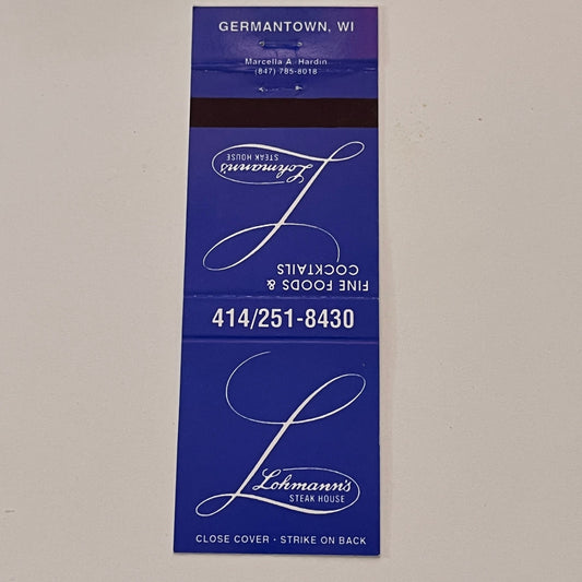 Lehmann's Steak House Germantown WI Vintage Matchbook Cover TB6-MB2-2