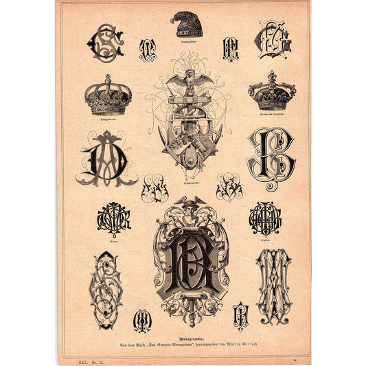 Monograms, Designed by Martin Gerlach 1892 Engraving V1-3